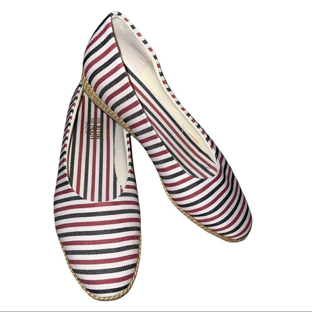 Beacon brand red white and navy blue or black striped comfy shoes - Picture 3 of 9